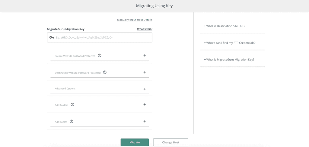 Migrate guru enter site details